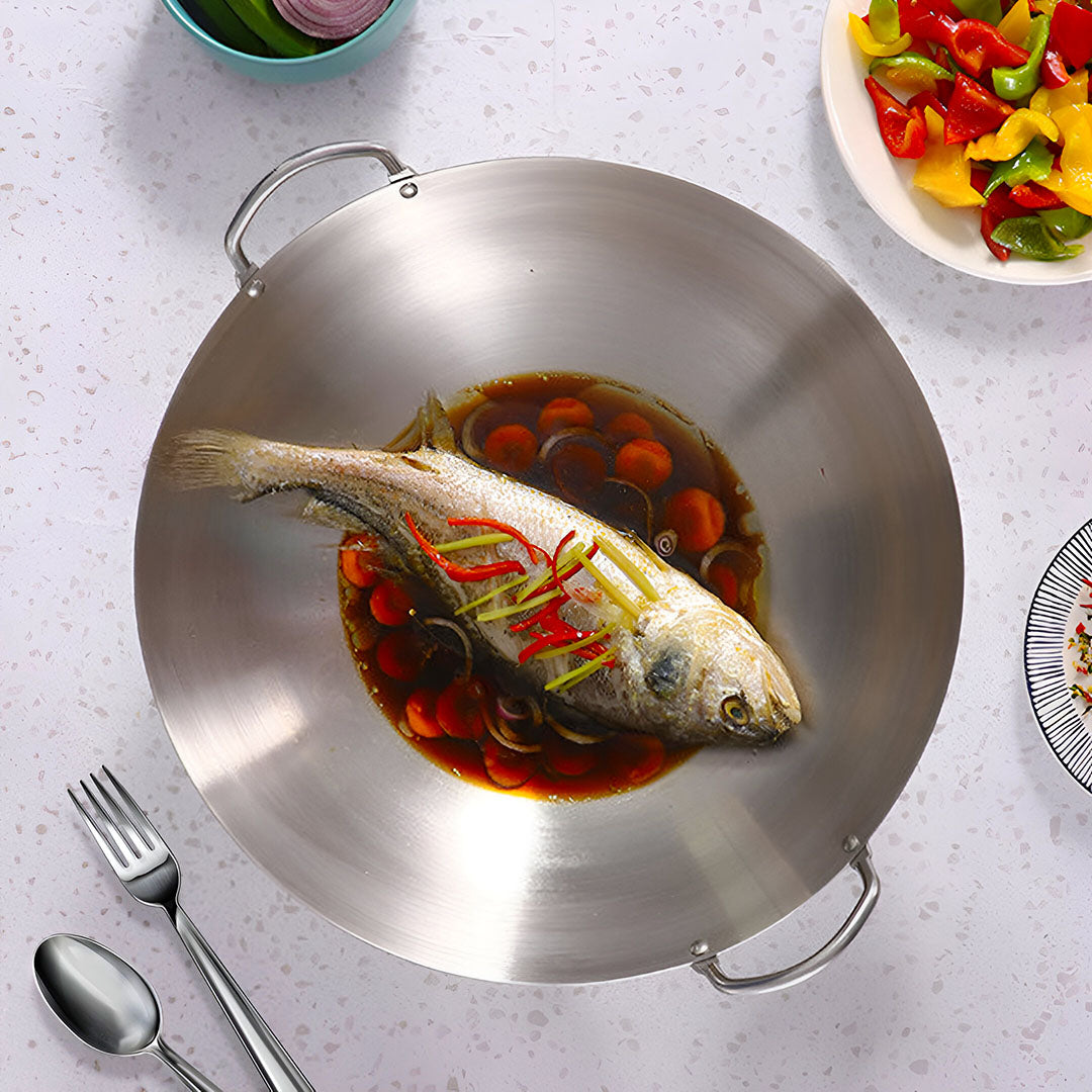 SOGA 43cm Stainless Steel Kitchen Cooking Wok with 2 Sturdy Handles • LUZ-WokCom43
