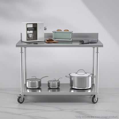 SOGA 120cm Commercial Catering Kitchen Stainless Steel Prep Work Bench Table with Backsplash and Caster Wheels • LUZ-WorkBenchSS8003120CM