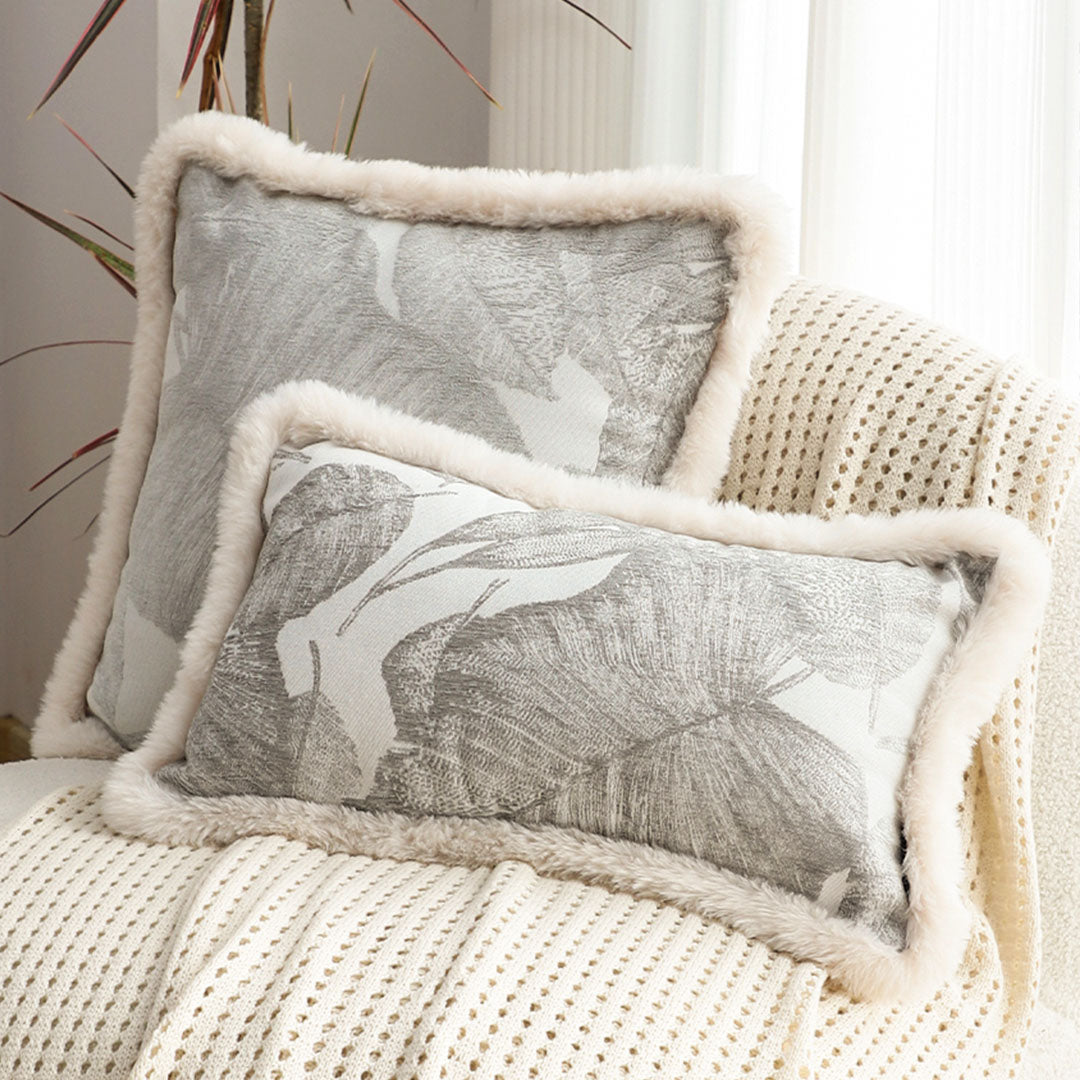 SOGA 35cm Wabi-sabi Rectangular Raised Embroidery Leaf & Lumbar Throw Pillow • LUZ-FrenchCushion261