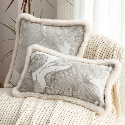 SOGA 35cm Wabi-sabi Rectangular Raised Embroidery Leaf & Lumbar Throw Pillow • LUZ-FrenchCushion261