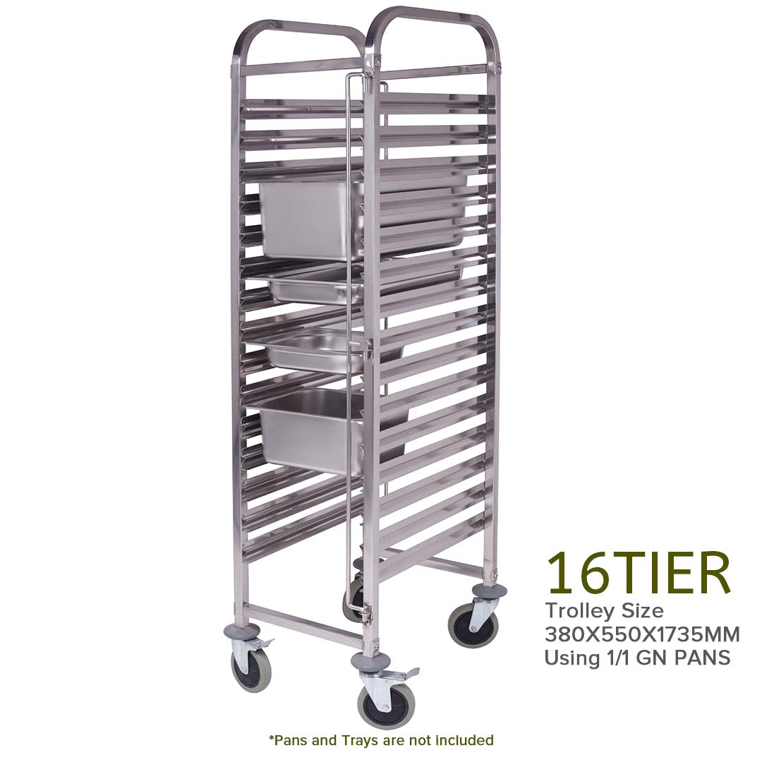SOGA 2X Gastronorm Trolley 16 Tier Stainless Steel Bakery Trolley Suits GN 1/1 Pans • LUZ-GastronormRackingTrolley305X2