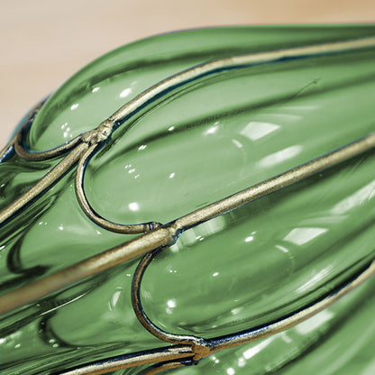 SOGA Green Colored European Glass Flower Vase Solid Base with Two Gold Metal Handle • LUZ-HO-VaseYG1885G