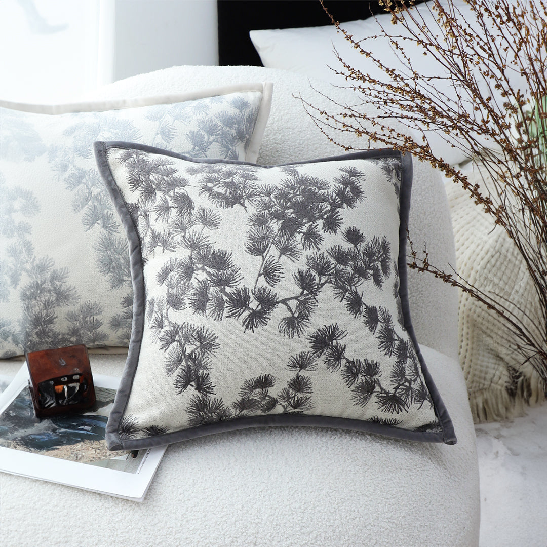 SOGA 2X 45cm Throw Pillow Off White Wide Border with Branch and Pine Needle Design Pattern Home Decor • LUZ-FrenchCushion305X2