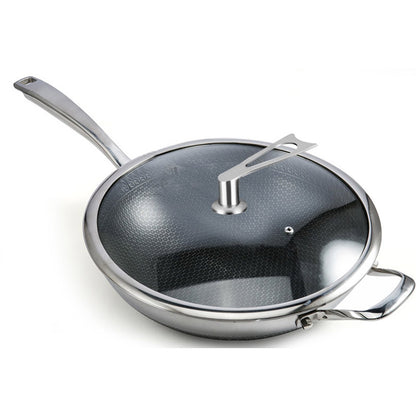 SOGA 34cm Stainless Steel Tri-Ply Frying Cooking Fry Pan Textured Non Stick Skillet with Glass Lid and Helper Handle • LUZ-FryPanTRIFPYZ34