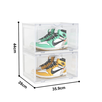 SOGA 2X 2 Tier Transparent Portable Shoe Organiser Sneaker Footwear Folding Plastic Bin Stackable Storage Box with Magnetic Door • LUZ-ShoeA9002WHTX2