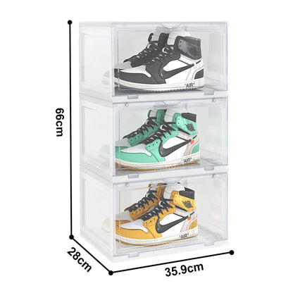 SOGA  2X 3 Tier Transparent Portable Shoe Organiser Sneaker Footwear Folding Plastic Bin Stackable Storage Box with Magnetic Door • LUZ-ShoeA9003WHTX2