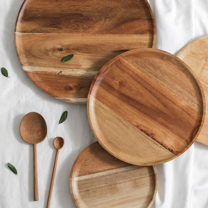 SOGA 2X 25cm Brown Round Wooden Centerpiece Serving Tray Board Home Decor • LUZ-WodE591X2