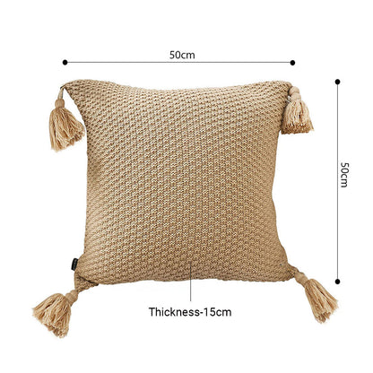 SOGA 50CM Light Brown Pillow with Tassel Accents, Rizzy Transitional Cover Throw Pillow • LUZ-FrenchCushion202X2