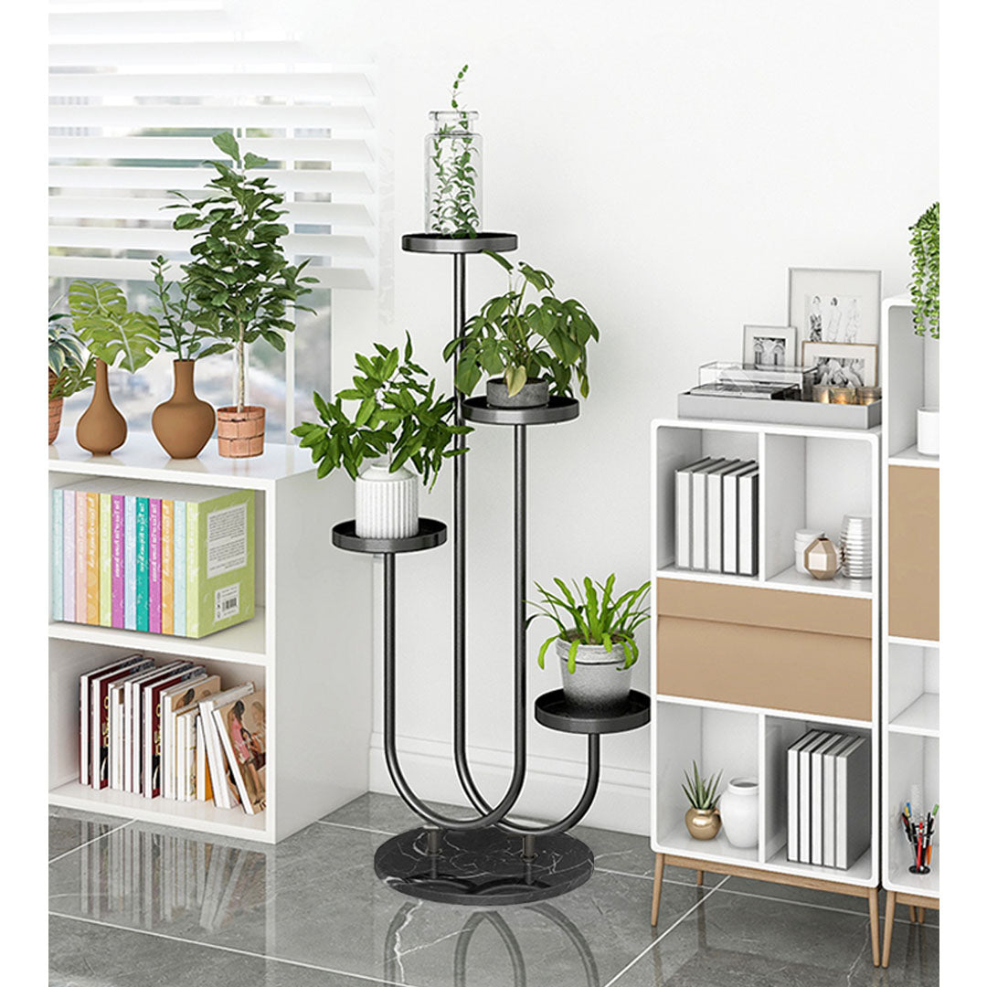 SOGA U Shaped Plant Stand Round Flower Pot Tray Living Room Balcony Display Black Metal Decorative Shelf • LUZ-FPotH100