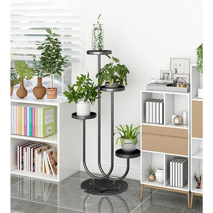 SOGA U Shaped Plant Stand Round Flower Pot Tray Living Room Balcony Display Black Metal Decorative Shelf • LUZ-FPotH100