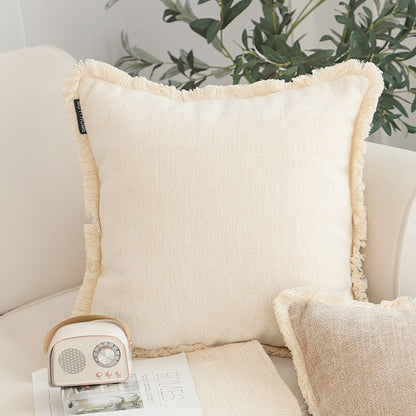 SOGA 2X 45cm Creamy White Home Aesthetic Chenille Texture Tassel Square Throw pillow • LUZ-FrenchCushion245X2