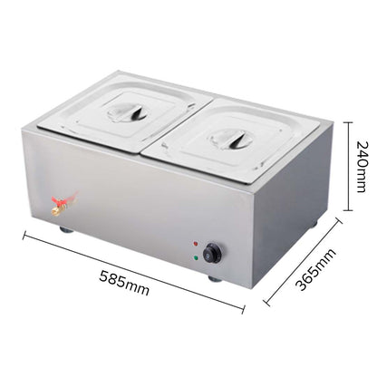 SOGA Stainless Steel 2 X 1/2 GN Pan Electric Bain-Marie Food Warmer with Lid • LUZ-FoodWarmer740