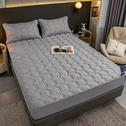 SOGA 2X  Grey 183cm Wide Mattress Cover Thick Quilted Stretchable Bed Spread Sheet Protector with Pillow Covers • LUZ-BCover4004X2