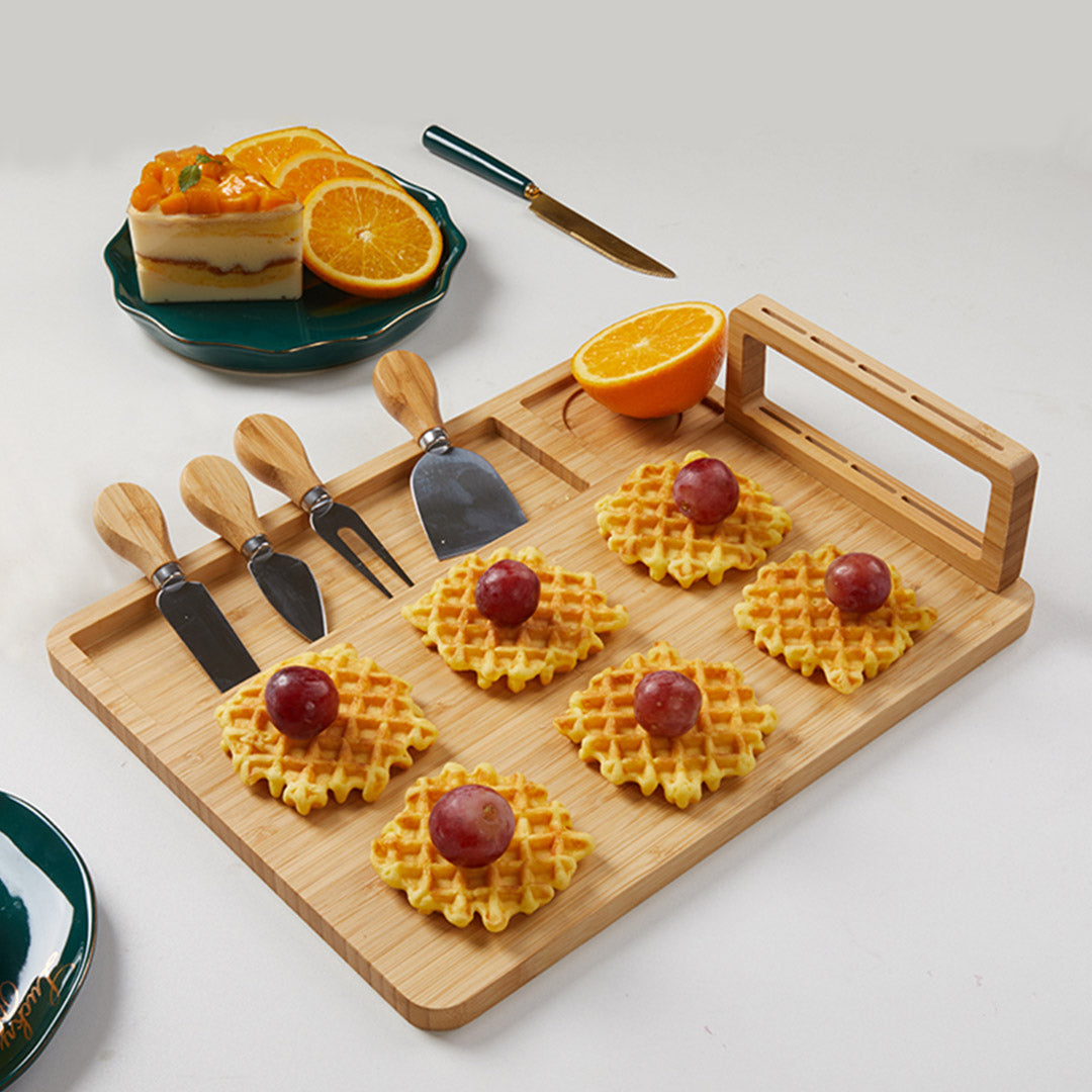 SOGA 36cm Brown Rectangular Wood Cheese Board Charcuterie Serving Tray with Knife Set Countertop Decor • LUZ-WodE592