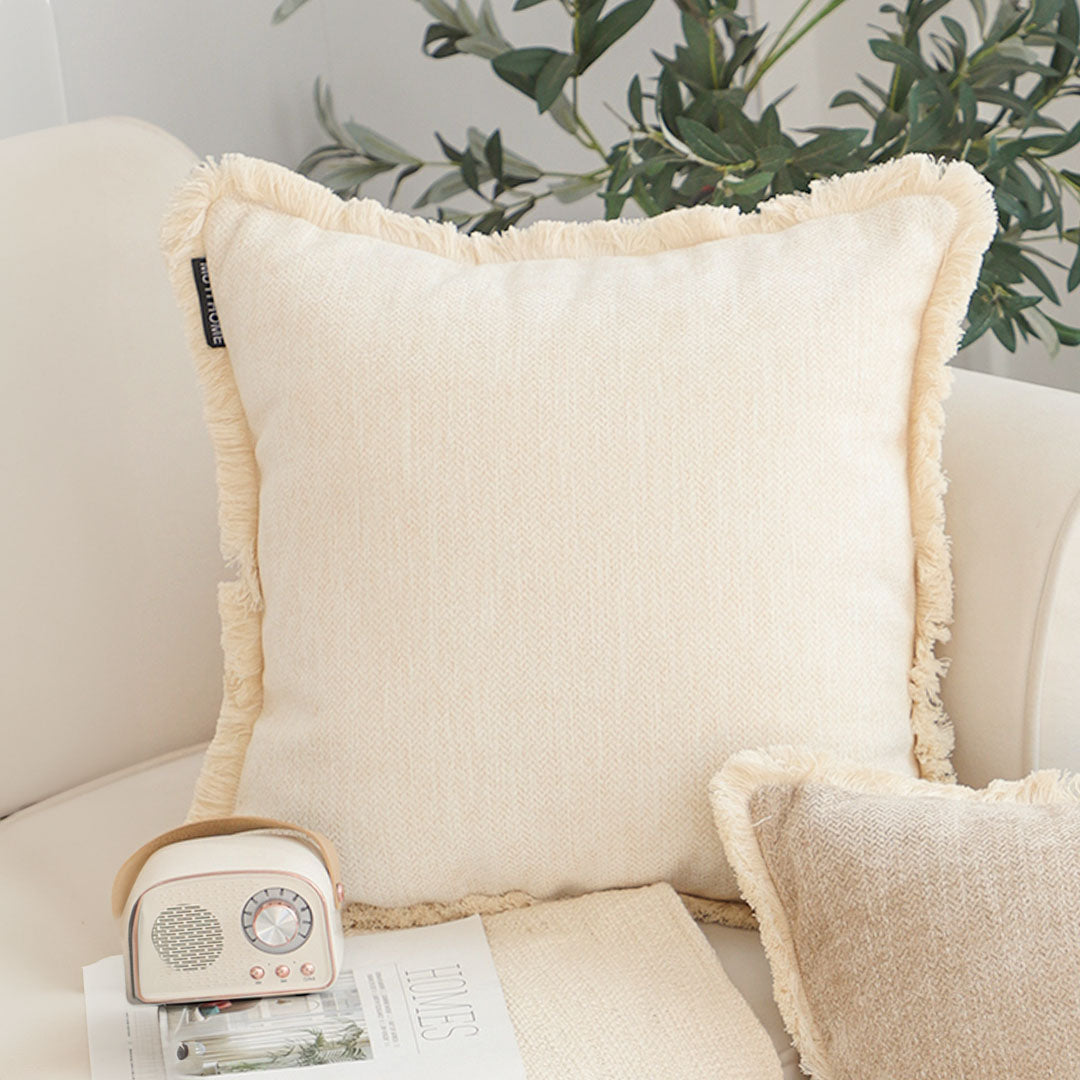 SOGA 45cm Creamy White Home Aesthetic Chenille Texture Tassel Square Throw pillow • LUZ-FrenchCushion245