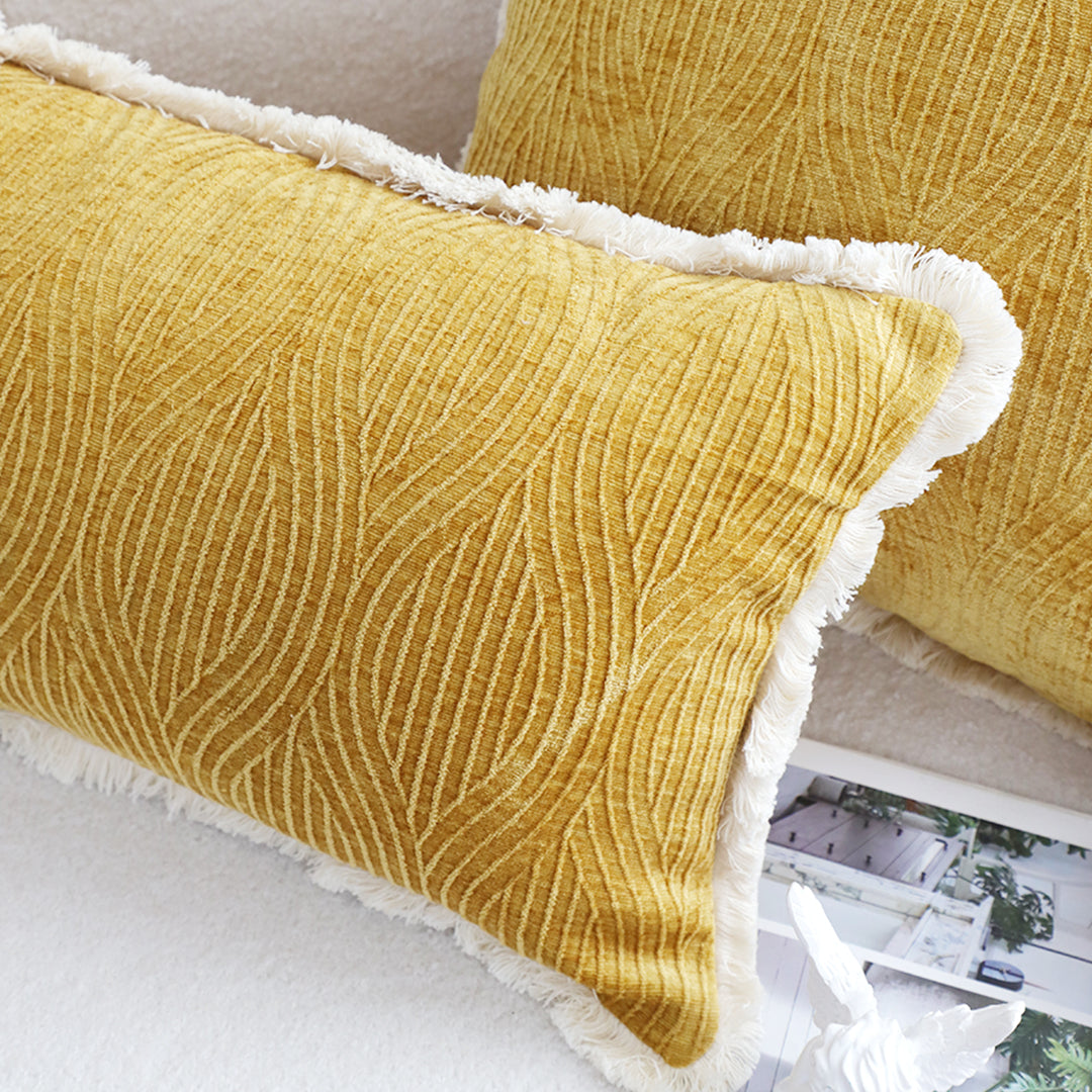 SOGA 2X 35cm Throw Pillow Turmeric Yellow Aesthetic Chenille Texture for Home Decor • LUZ-FrenchCushion314X2