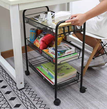 SOGA 3 Tier Steel Black Bee Mesh Kitchen Cart Multi-Functional Shelves Portable Storage Organizer with Wheels • LUZ-KitchenXY036
