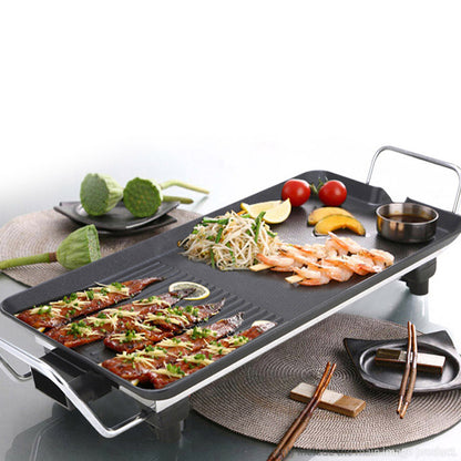 SOGA 2X 48cm Electric BBQ Grill Teppanyaki Tough Non-Stick Surface Hot Plate Kitchen 3-5 Person • LUZ-KoreanBBQPlate48CMX2