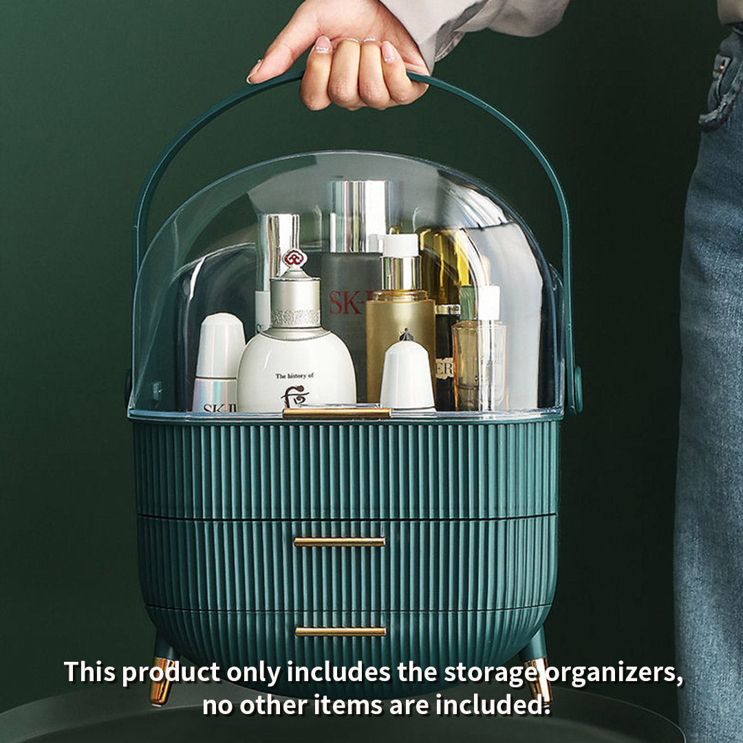 SOGA 29cm Green Countertop Makeup Cosmetic Storage Organiser Skincare Holder Jewelry Storage Box with Handle • LUZ-BathC110