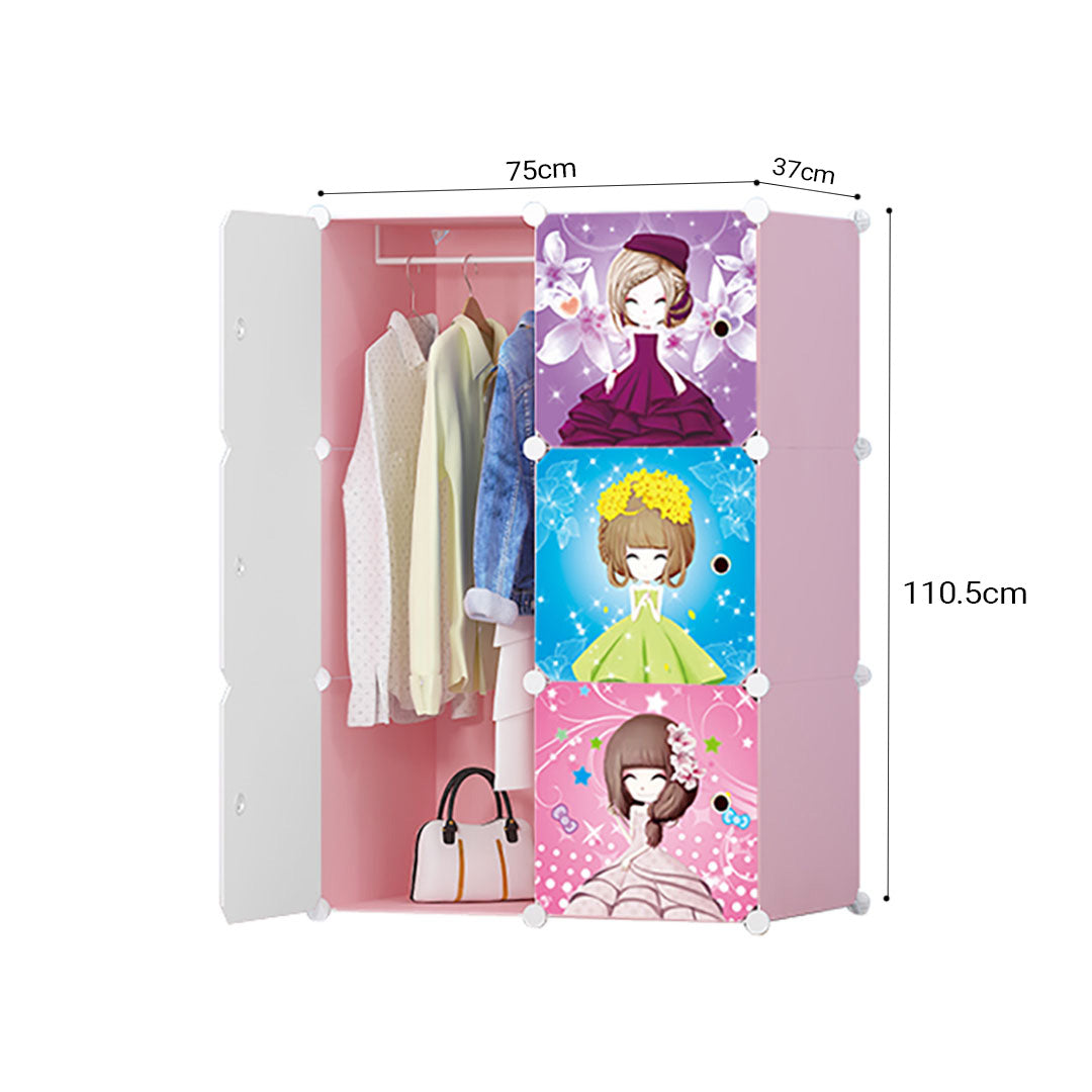 SOGA 6 Cubes  Princess Design Portable Wardrobe Divide-Grid Modular Storage Organiser Foldable Closet • LUZ-Wrobe1776