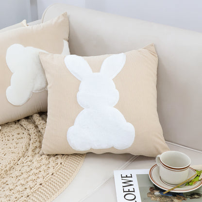 SOGA 2X 45cm Throw Pillow Light Tan Square Cushion with Soft White Rabbit Design Decorative Home Decor • LUZ-FrenchCushion282X2