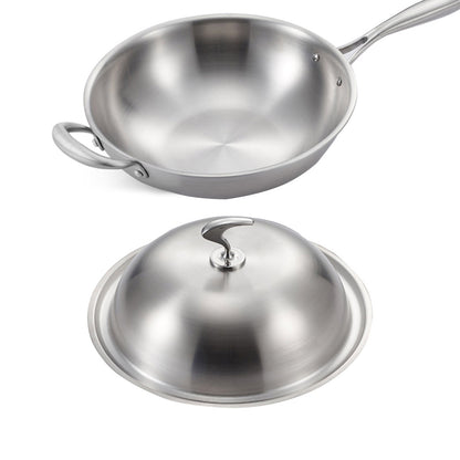 SOGA 18/10 Stainless Steel Fry Pan 34cm Frying Pan Top Grade Skillet with Helper Handle and Lid • LUZ-TRIFPO34