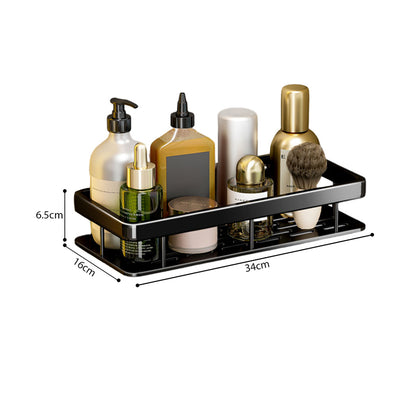 SOGA Black Wall-Mounted Rectangular Bathroom Storage Organiser Space Saving Adhesive Shelf Rack LUZ-TAN1004