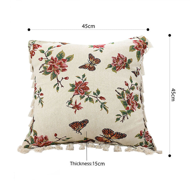 SOGA 2X 45cm Creamy White French Vintage Butterfly Loves Flowers Tassel Throw Pillow • LUZ-FrenchCushion250X2