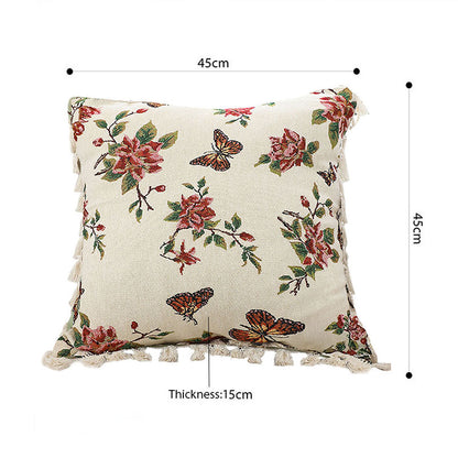 SOGA 2X 45cm Creamy White French Vintage Butterfly Loves Flowers Tassel Throw Pillow • LUZ-FrenchCushion250X2