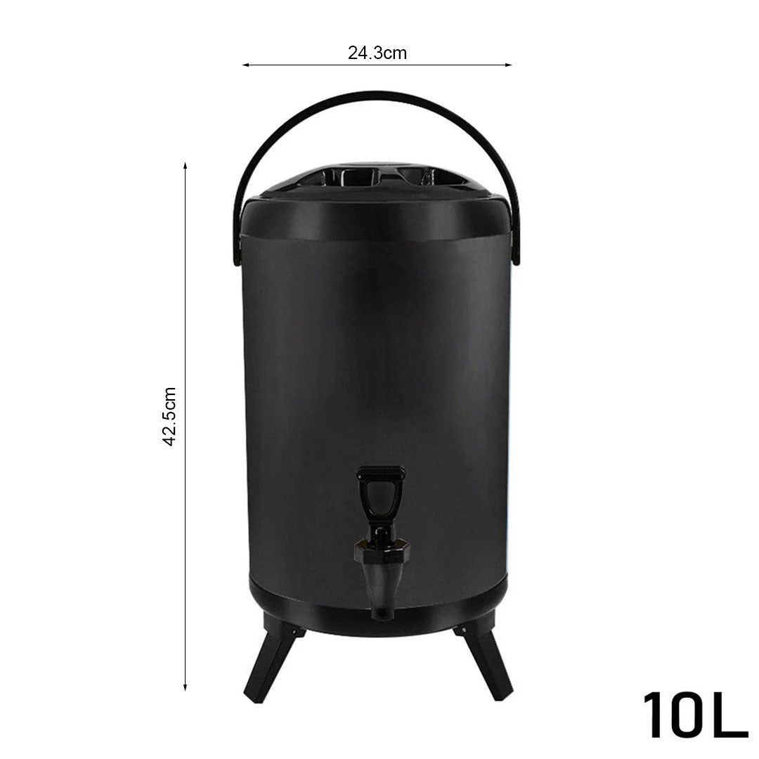 SOGA 8X 10L Stainless Steel Insulated Milk Tea Barrel Hot and Cold Beverage Dispenser Container with Faucet Black • LUZ-VICDispenser10LBLKX8