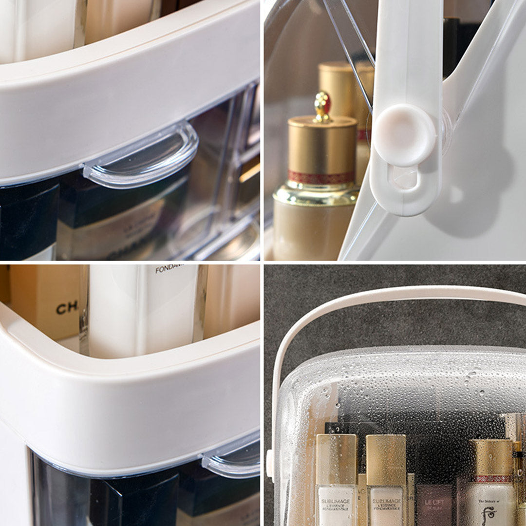 SOGA 2 Tier White Countertop Makeup Cosmetic Storage Organiser Skincare Holder Jewelry Storage Box with Handle • LUZ-BathC101