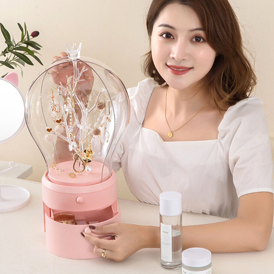 SOGA Pink 360 Degree Rotating 2 Layered Jewelry Storage Box Waterproof Dustproof Accessories Organiser • LUZ-BathC907