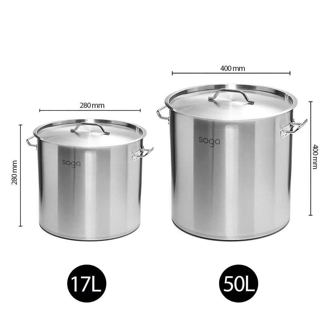 SOGA Stock Pot 17L 50L Top Grade Thick Stainless Steel Stockpot 18/10 • LUZ-SOGAStockPot28CM40CMA