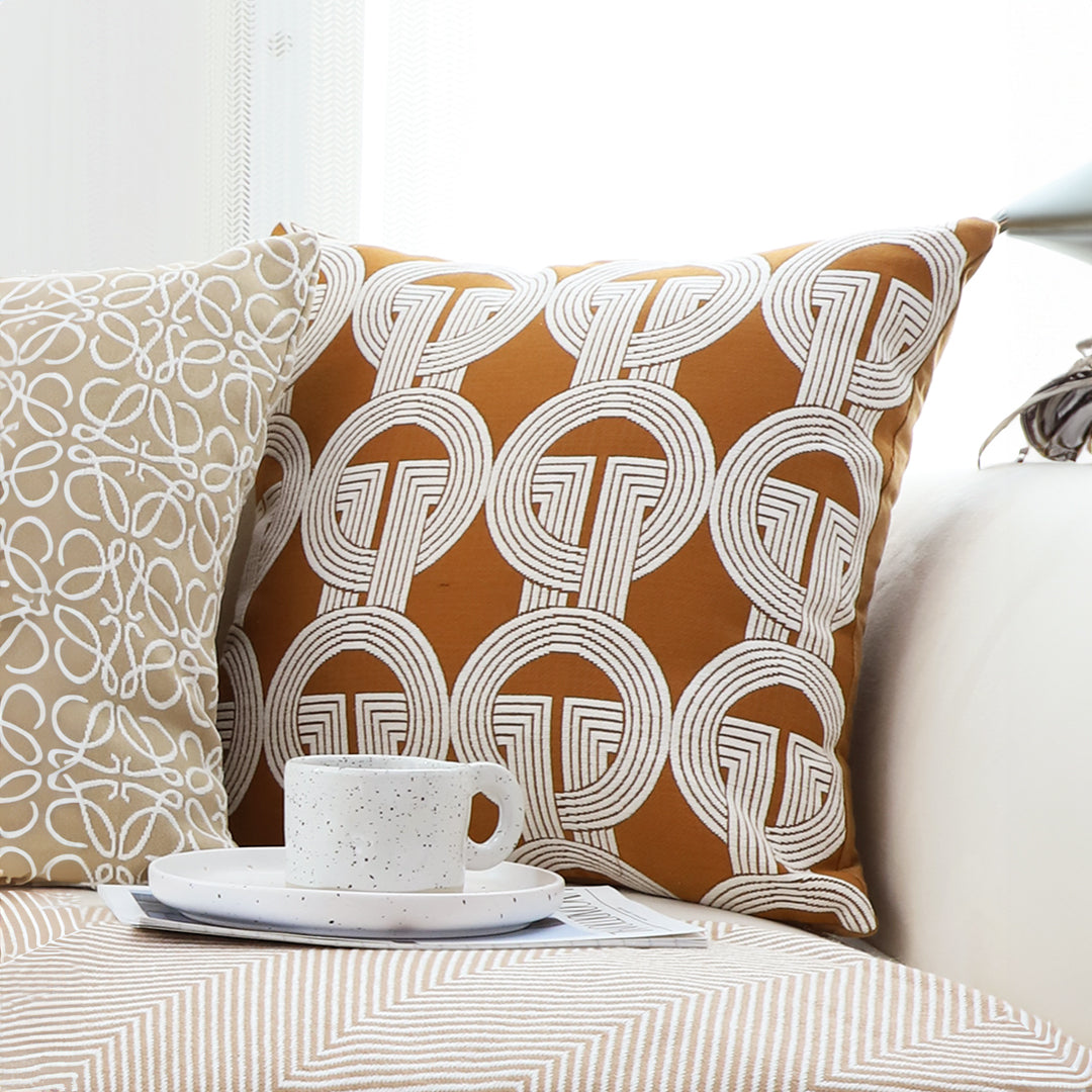 SOGA 45cm Brown Circular Chain Jacquard Square Pillow Decorative Cushion for Living Room • LUZ-FrenchCushion287