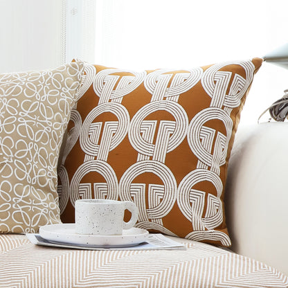 SOGA 45cm Brown Circular Chain Jacquard Square Pillow Decorative Cushion for Living Room • LUZ-FrenchCushion287