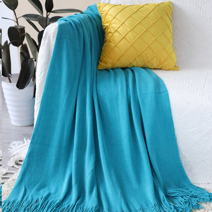 SOGA Blue Acrylic Knitted Throw Blanket Solid Fringed Warm Cozy Woven Cover Couch Bed Sofa Home Decor • LUZ-Blanket910