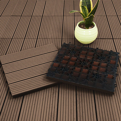 SOGA 11 pcs Dark Chocolate DIY Wooden Composite Decking Tiles Garden Outdoor Backyard Flooring Home Decor • LUZ-Deck7001