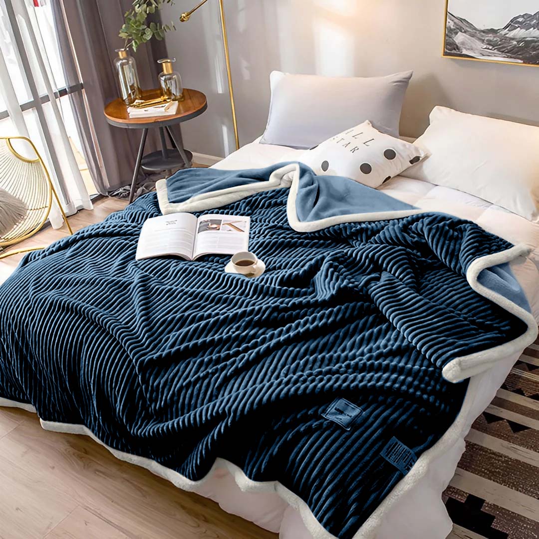 SOGA Throw Blanket Warm Cozy Double Sided Thick Flannel Coverlet Fleece Bed Sofa Comforter Dark Blue • LUZ-Blanket310