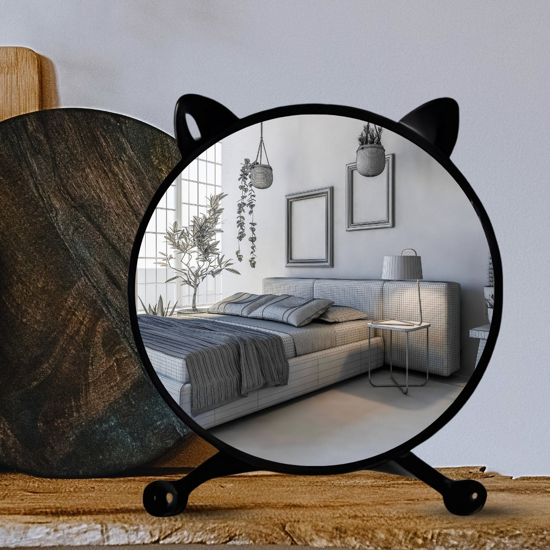 SOGA 2X 30cm Black Smart Makeup Bedroom Table Mirror Cat Ear Style No LED Light LUZ-MirrorE2X2