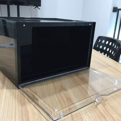 SOGA 2X 3 Tier Black Portable Shoe Organiser Sneaker Footwear Folding Plastic Bin Stackable Storage Box with Magnetic Door • LUZ-ShoeA8003BLKX2