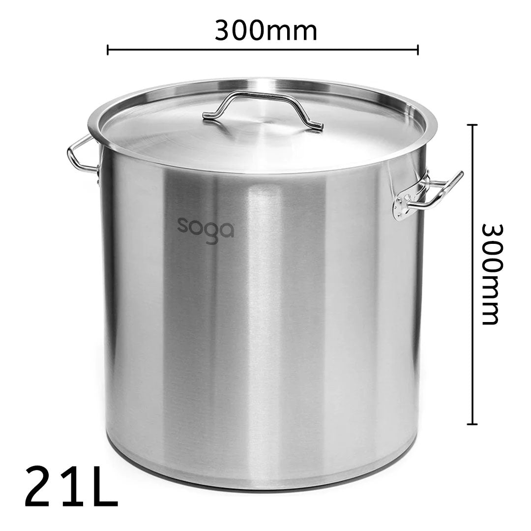 SOGA Stock Pot 21L Top Grade Thick Stainless Steel Stockpot 18/10 • LUZ-SOGAStockPot30CM21L