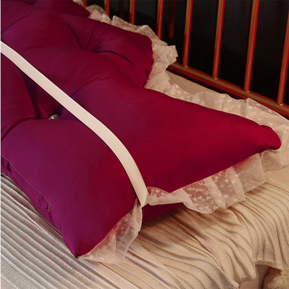 SOGA 4X 150cm Burgundy Princess Bed Pillow Headboard Backrest Bedside Tatami Sofa Cushion with Ruffle Lace Home Decor • LUZ-PillowSlk150BurgundyX4