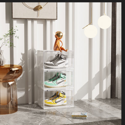 SOGA  2X 3 Tier Transparent Portable Shoe Organiser Sneaker Footwear Folding Plastic Bin Stackable Storage Box with Magnetic Door • LUZ-ShoeA9003WHTX2