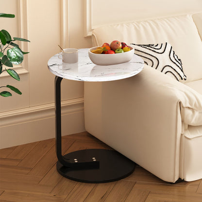 SOGA 50cm White Marble Mini Side Table Movable Lightweight w/ Black Frame • LUZ-SideTab34