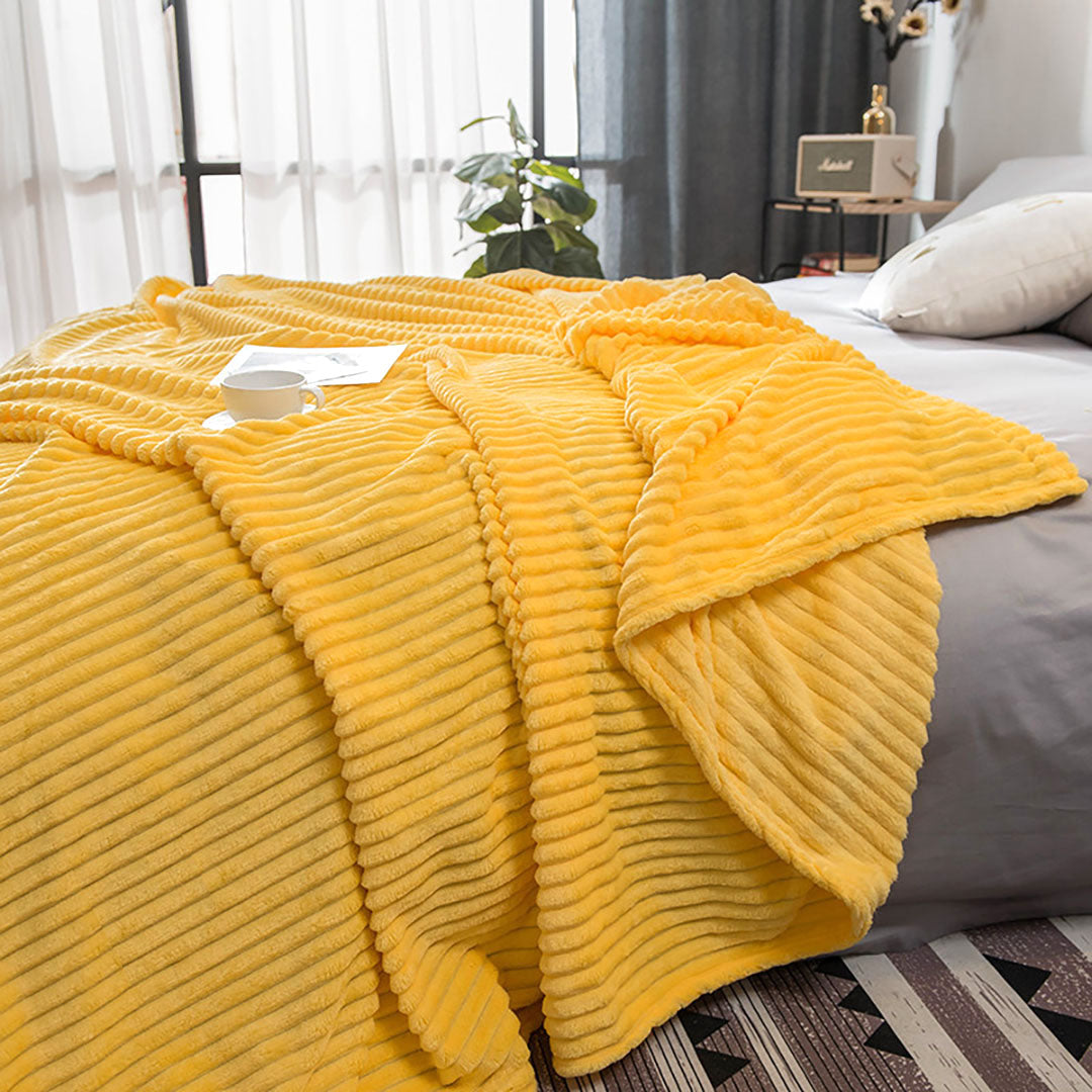 SOGA Yellow Throw Blanket Warm Cozy Striped Pattern Thin Flannel Coverlet Fleece Bed Sofa Comforter • LUZ-Blanket314