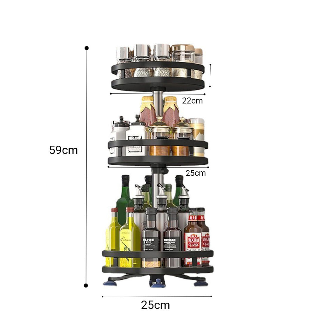 SOGA 2X 3 Tier Steel Black Round Rotating Multi-Function Kitchen Portable Storage Spice Seasoning Kitchen Countertop Organiser Shelf • LUZ-KitchenXY051X2