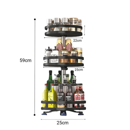 SOGA 2X 3 Tier Steel Black Round Rotating Multi-Function Kitchen Portable Storage Spice Seasoning Kitchen Countertop Organiser Shelf • LUZ-KitchenXY051X2