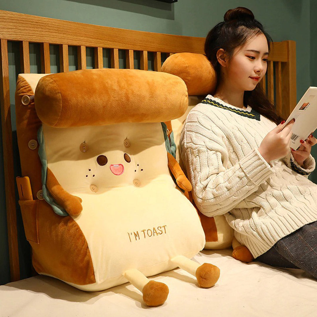 SOGA 2X Cute Face Toast Bread Wedge Cushion Stuffed Plush Cartoon Back Support Pillow Home Decor • LUZ-SCushion024X2