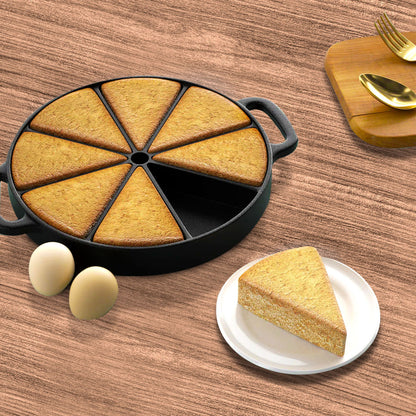 SOGA 21.5CM Round Cast Iron Baking Wedge Pan Cornbread Cake 8-Slice Baking Dish with Handle • LUZ-ZPai017