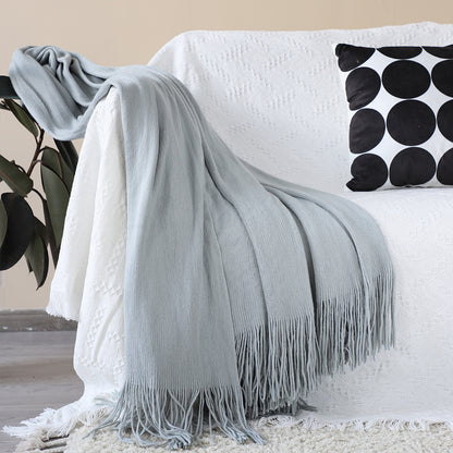 SOGA 2X Grey Acrylic Knitted Throw Blanket Solid Fringed Warm Cozy Woven Cover Couch Bed Sofa Home Decor • LUZ-Blanket907X2
